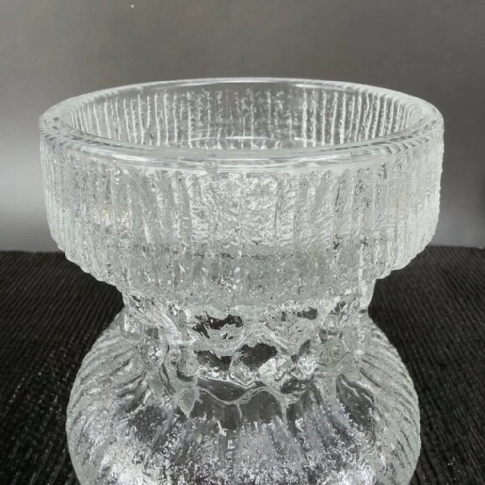 LE Smith Fjord‎ Glacial Glass Candle Holder Clear Double Sided Glass Votive VTG